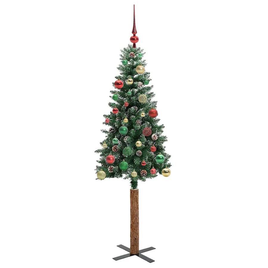 Sapin de Noël mince Vert 150 cm PVC et bois de pin massif - 6