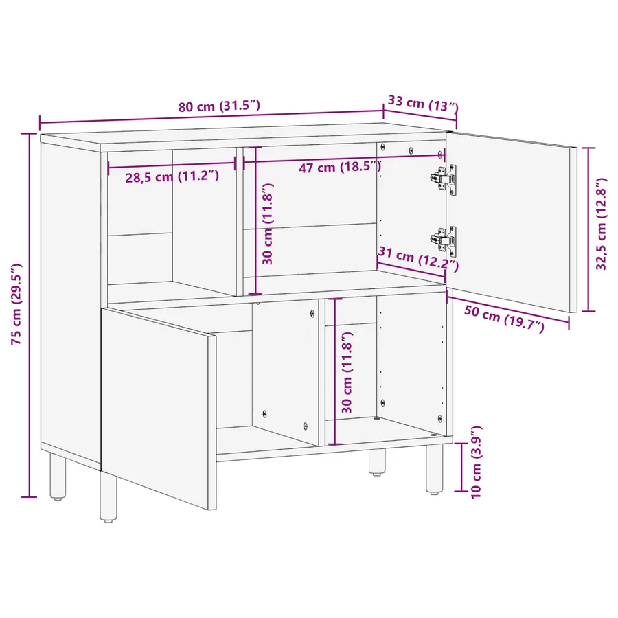 Buffet avec stockage Finition Lavage Blanc 80 x 33 x 75 cm - 12