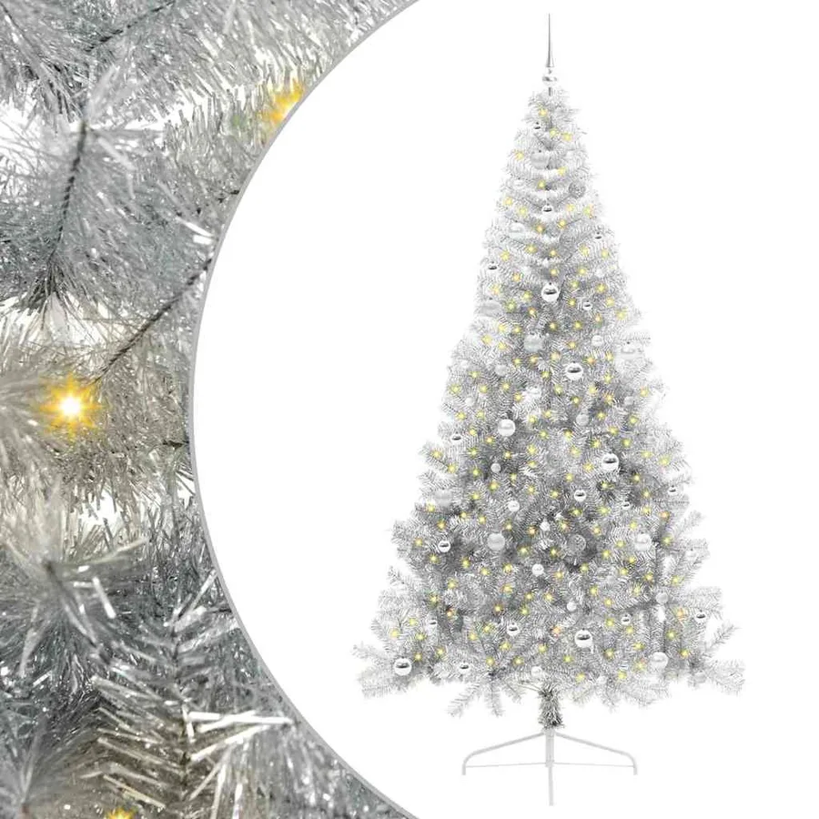 Sapin de Noël artificiel pré-éclairé Argent 240 cm PET - 2
