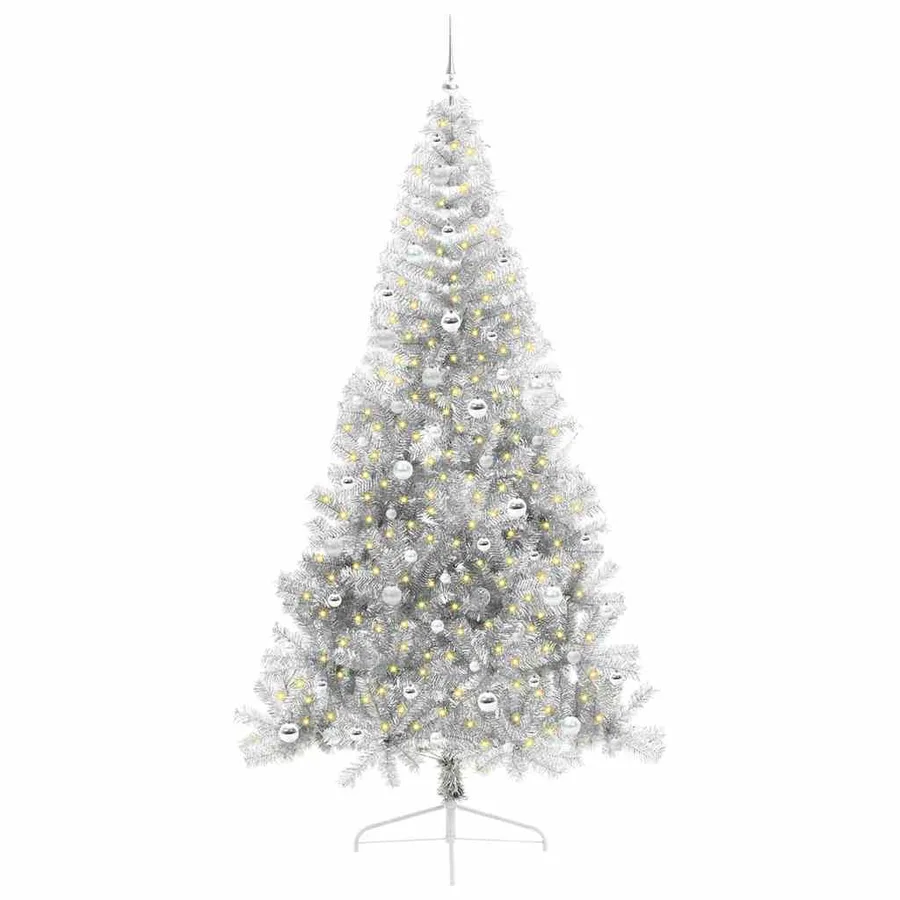 Sapin de Noël artificiel pré-éclairé Argent 240 cm PET - 3