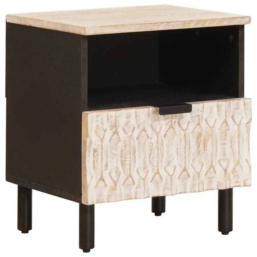 Cabinet de chevet Blanc 40 x 33 x 46 cm Bois de mangue massif