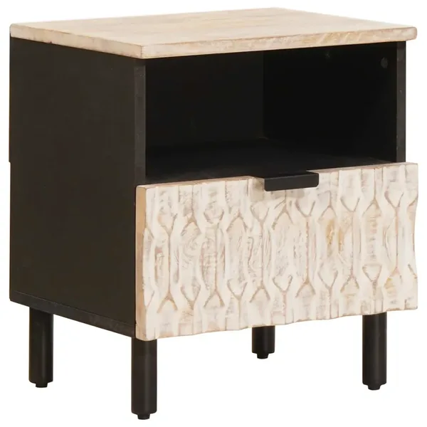Cabinet de chevet Blanc 40 x 33 x 46 cm Bois de mangue massif