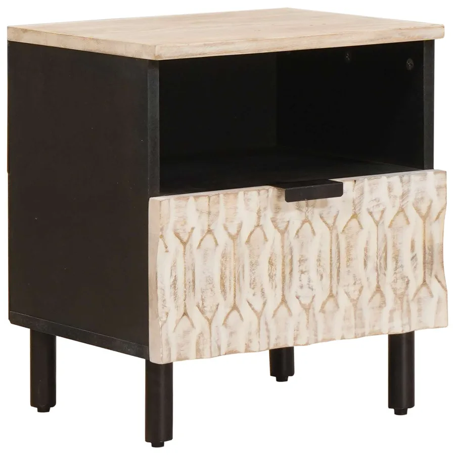 Cabinet de chevet Blanc 40 x 33 x 46 cm Bois de mangue massif - 2