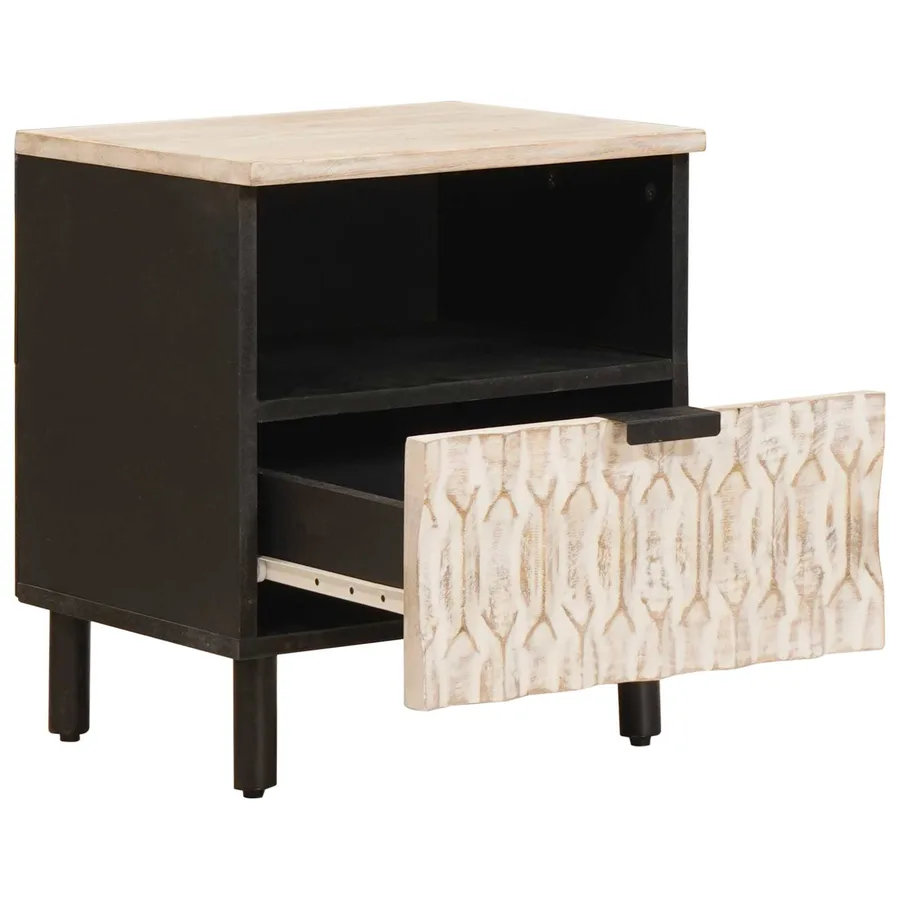 Cabinet de chevet Blanc 40 x 33 x 46 cm Bois de mangue massif - 3