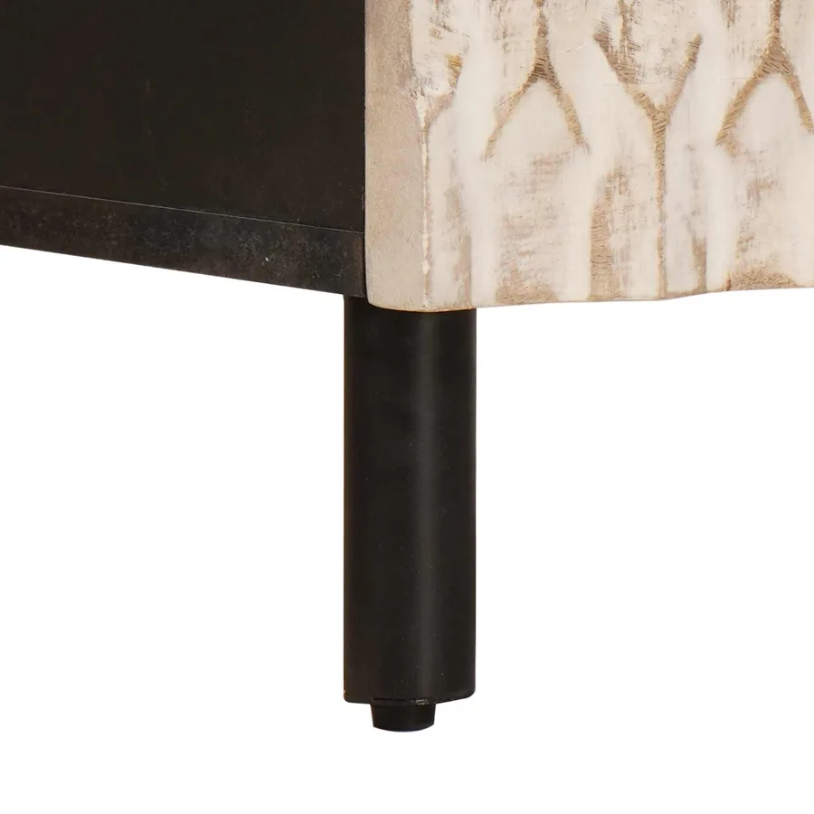 Cabinet de chevet Blanc 40 x 33 x 46 cm Bois de mangue massif - 9