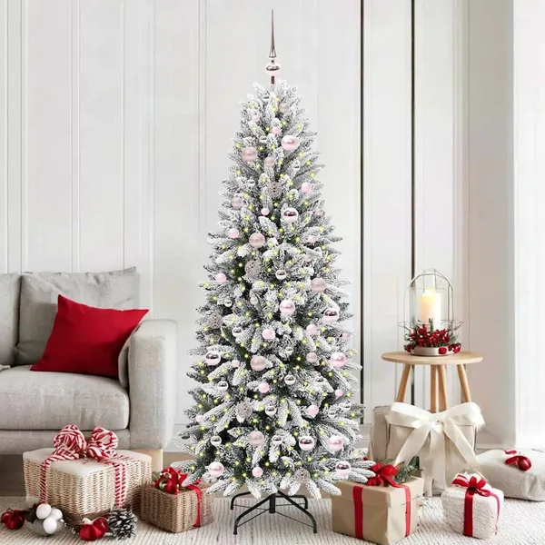 Sapin de Noël artificiel avec 300 LED avec support Blanc 180 cm