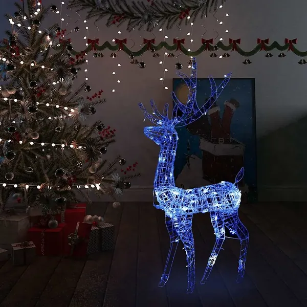 Renne de décoration de Noël Acrylique 140 LED bleues 128 cm