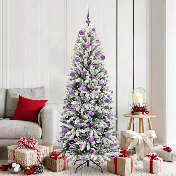Sapin de Noël artificiel avec 300 LED avec support Blanc 180 cm