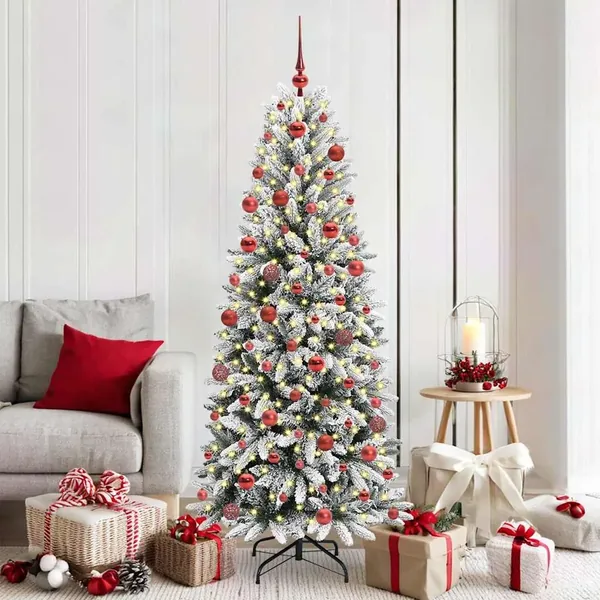 Sapin de Noël artificiel avec 300 LED avec support Blanc 180 cm