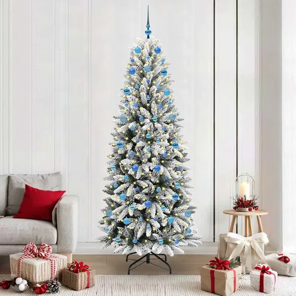Sapin de Noël artificiel avec 300 LED avec support Blanc 210 cm