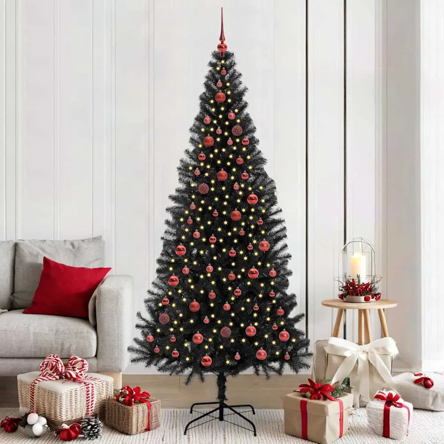 Sapin de Noël avec 300 LED avec support Noir 210 cm PVC