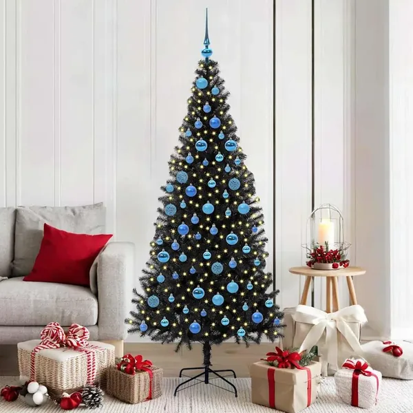 Sapin de Noël avec 300 LED avec support Noir 180 cm PVC