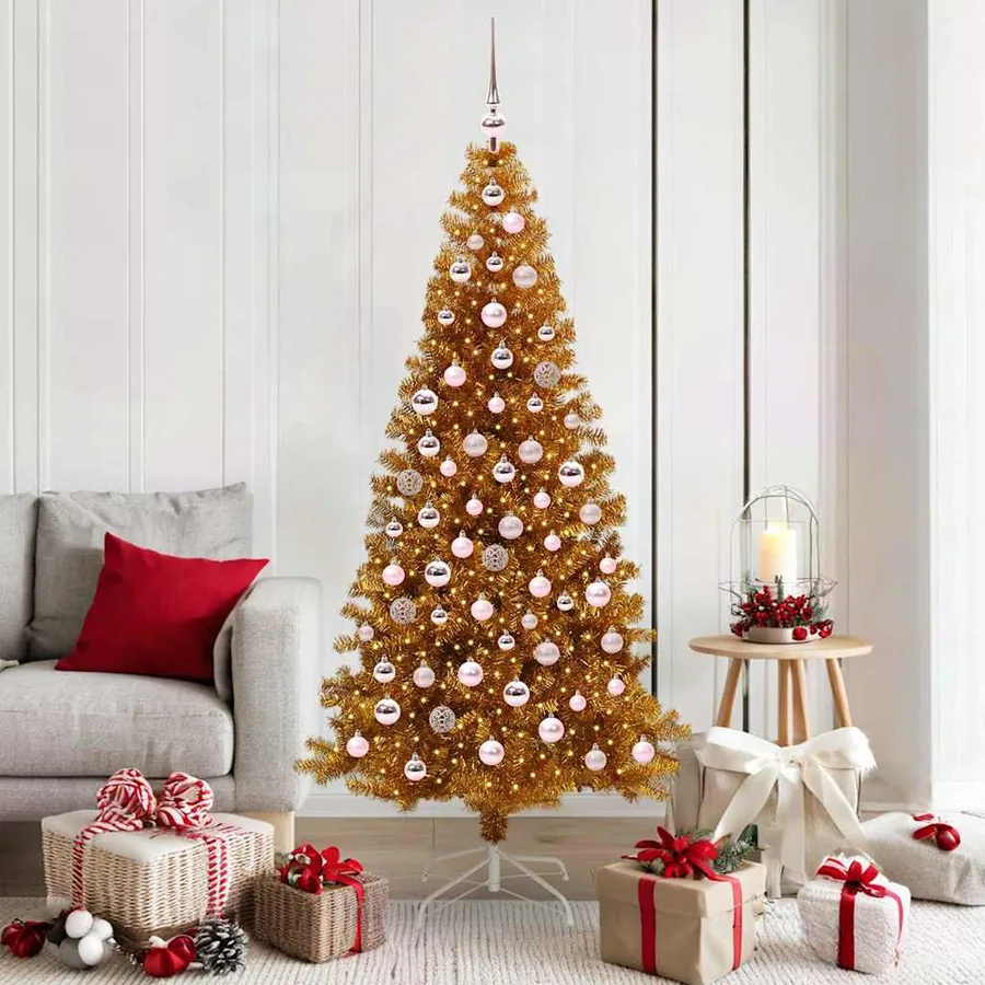 Sapin de Noël avec 300 LED avec support Doré 180 cm PET