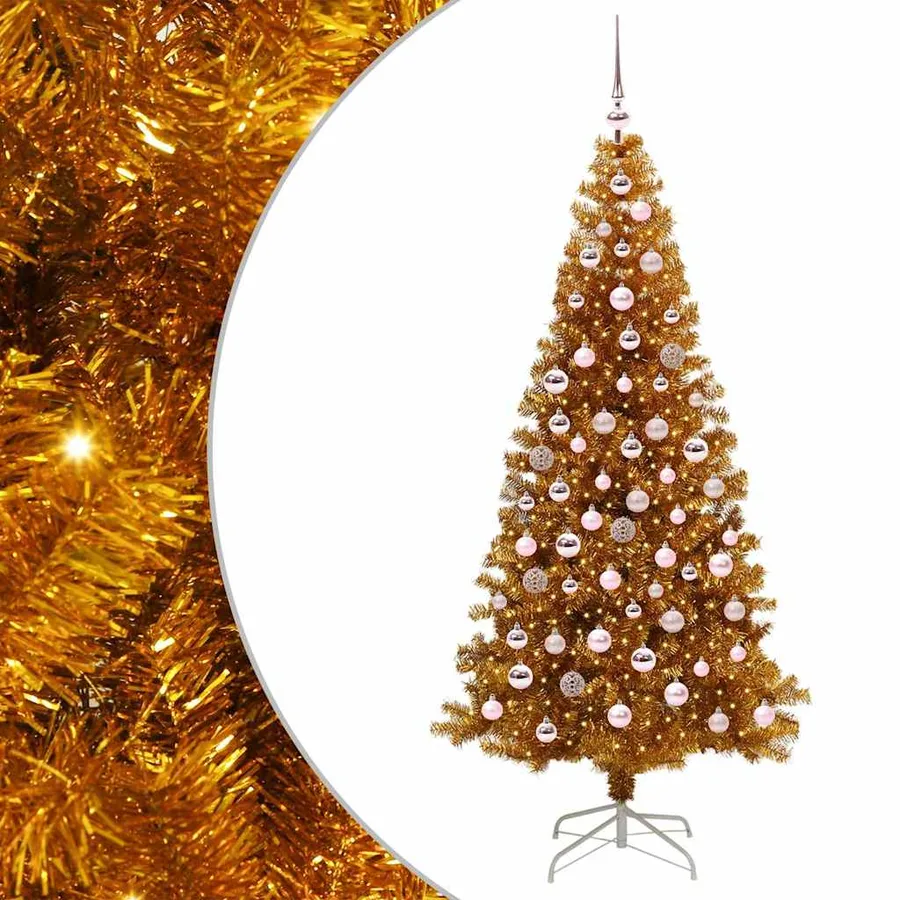 Sapin de Noël avec 300 LED avec support Doré 180 cm PET - 2