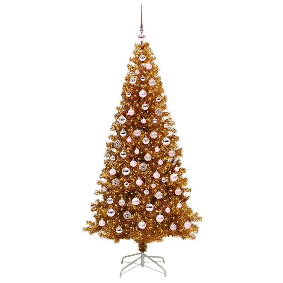 Sapin de Noël avec 300 LED avec support Doré 180 cm PET - 3