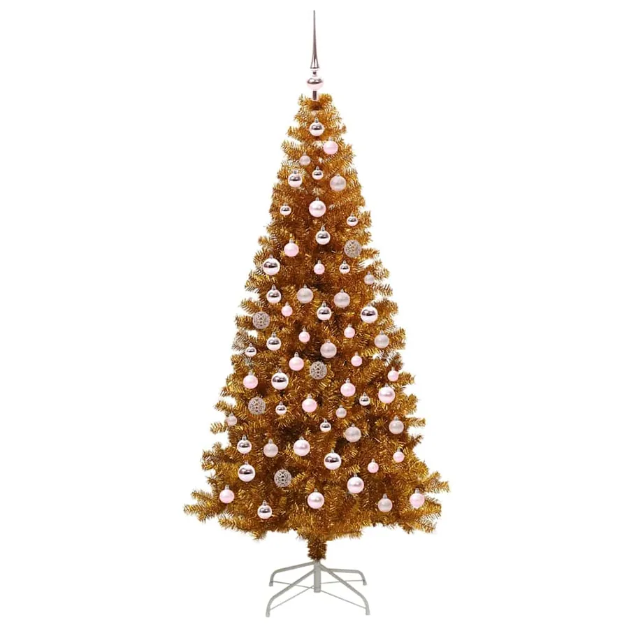 Sapin de Noël avec 300 LED avec support Doré 180 cm PET - 4