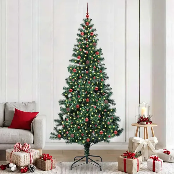 Sapin de Noël artificiel pré-éclairé Vert 240 cm PVC et métal
