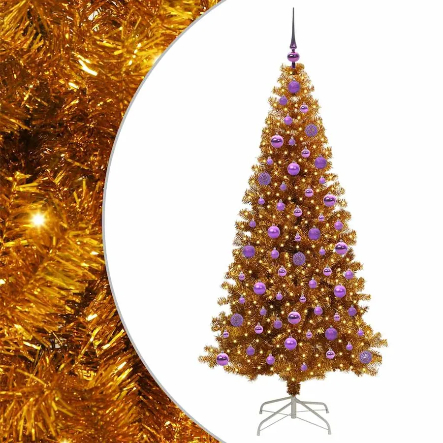 Sapin de Noël avec 300 LED avec support Doré 180 cm PET - 2