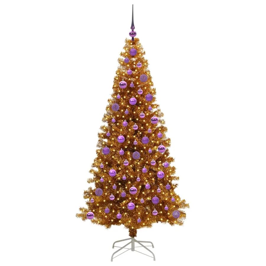 Sapin de Noël avec 300 LED avec support Doré 180 cm PET - 3