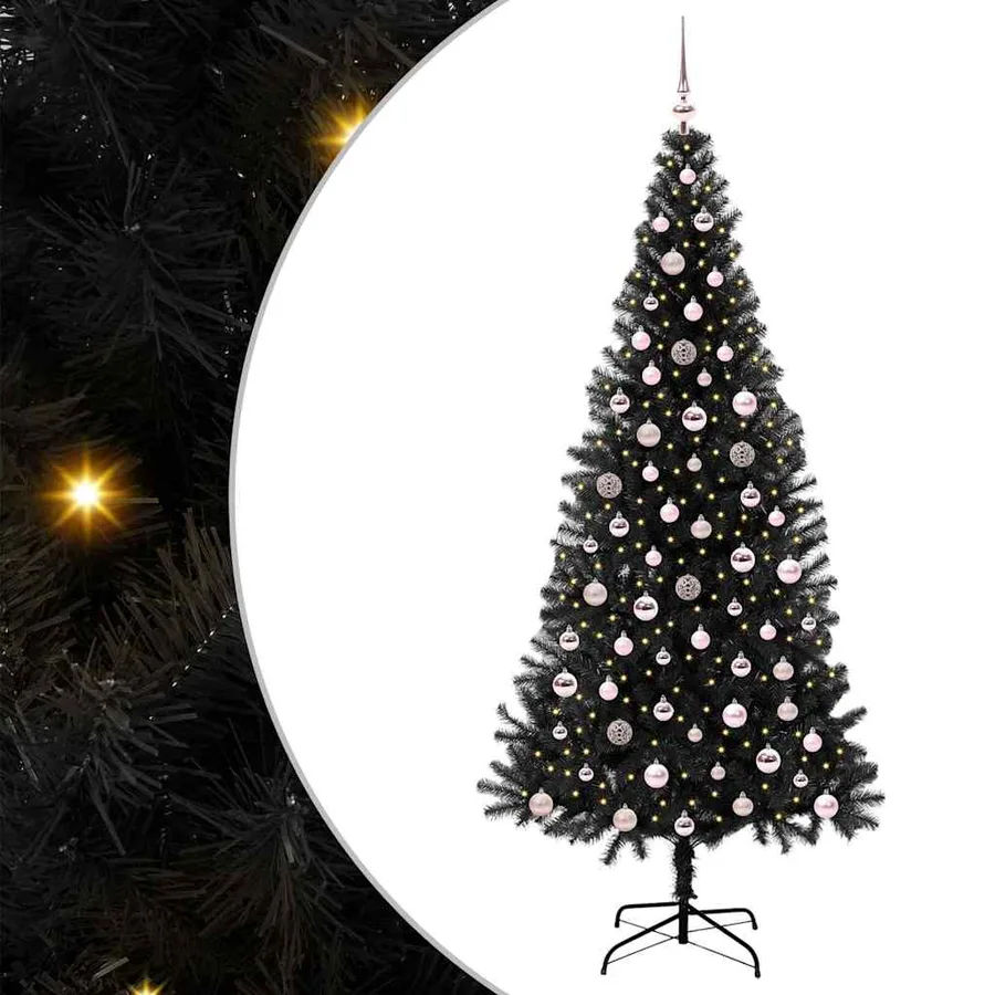 Sapin de Noël avec 300 LED avec support Noir 240 cm PVC - 2