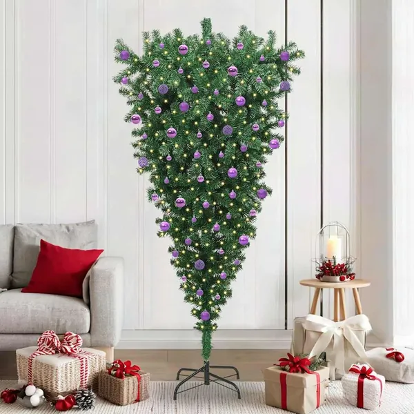 Arbre de Noël artificiel pré-éclairé à l'envers avec ensemble de boules