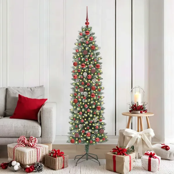 Arbre de Noël artificiel slim avec 300 LED Vert et blanc 180 cm