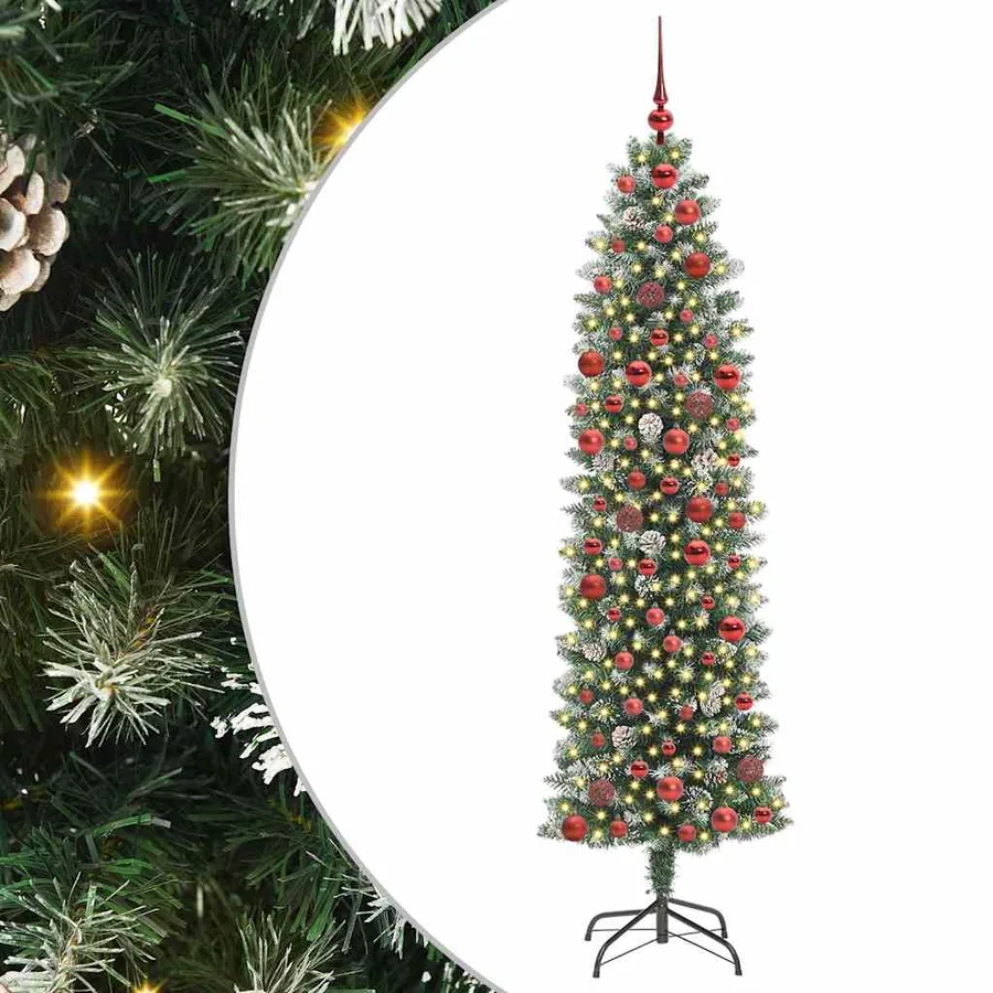 Arbre de Noël artificiel slim avec 300 LED Vert et blanc 180 cm - 2