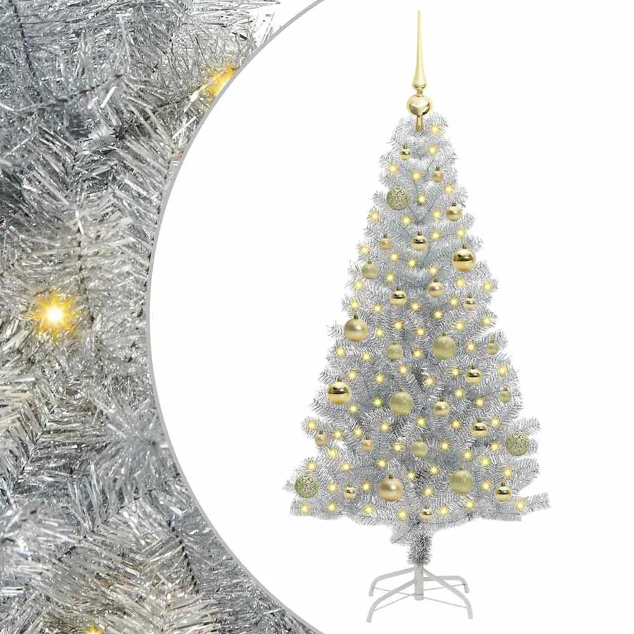 Sapin de Noël avec 150 LED avec support Argent 150 cm PET - 2