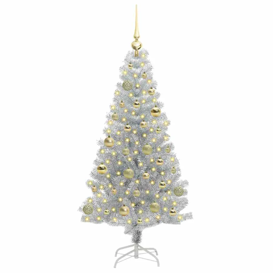 Sapin de Noël avec 150 LED avec support Argent 150 cm PET - 3