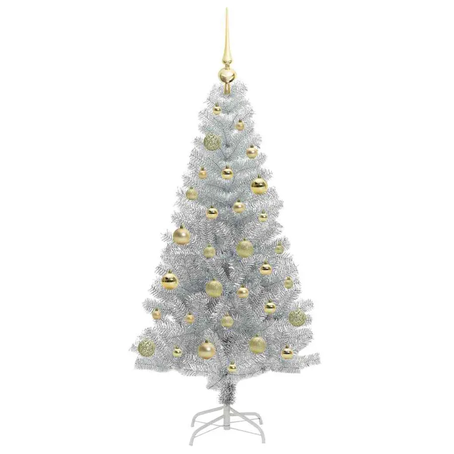 Sapin de Noël avec 150 LED avec support Argent 150 cm PET - 4