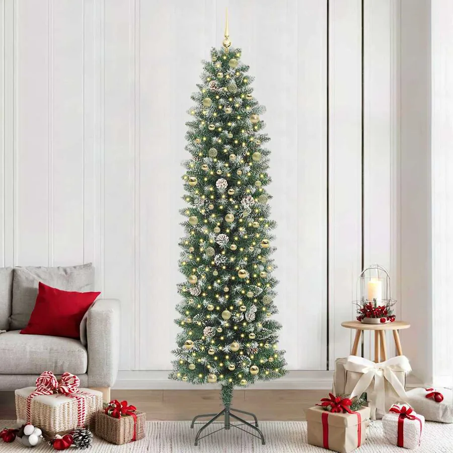 Arbre de Noël artificiel slim avec 300 LED Vert et blanc 240 cm