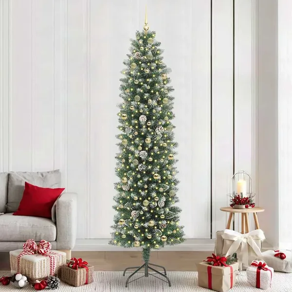 Arbre de Noël artificiel slim avec 300 LED Vert et blanc 240 cm