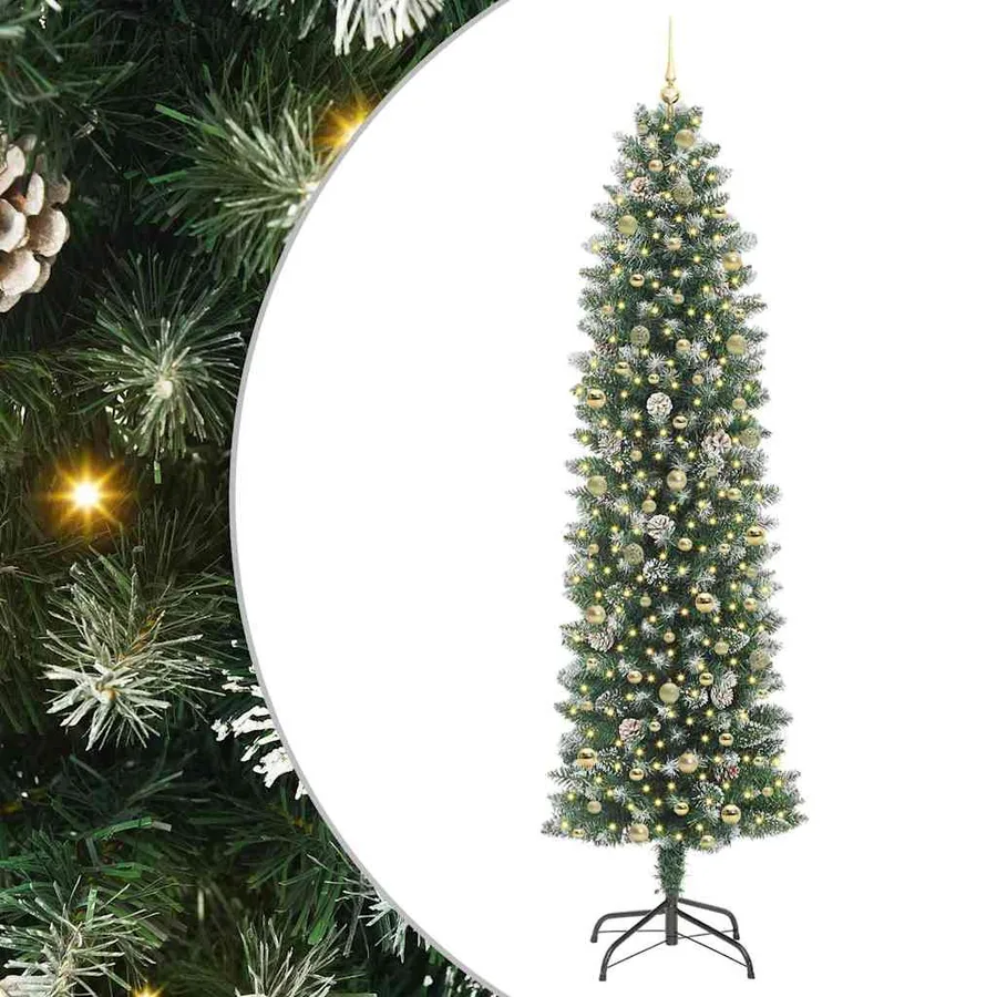 Arbre de Noël artificiel slim avec 300 LED Vert et blanc 240 cm - 2