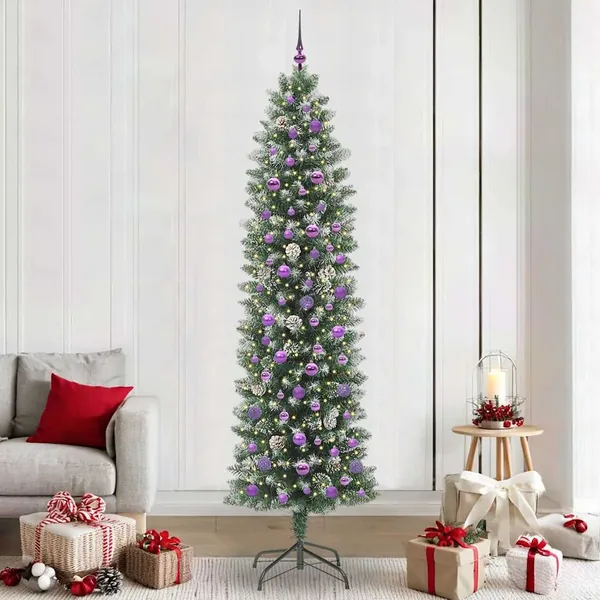 Arbre de Noël artificiel slim avec 300 LED Vert et blanc 240 cm