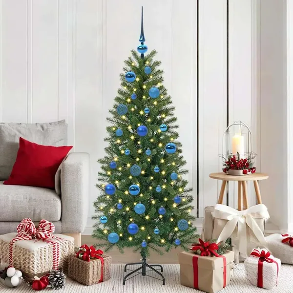 Ensemble de Boules de Noël avec 150 LED 61 pcs Bleu Plastique