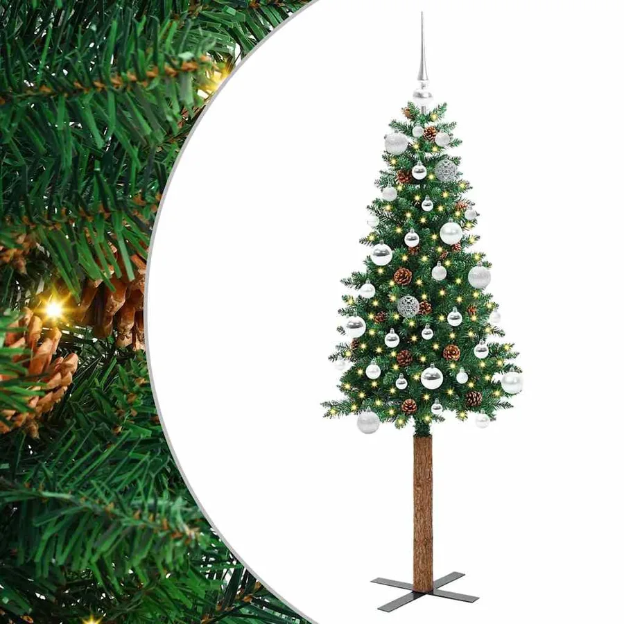 Sapin de Noël mince Vert 150 cm PVC et bois de pin massif - 2