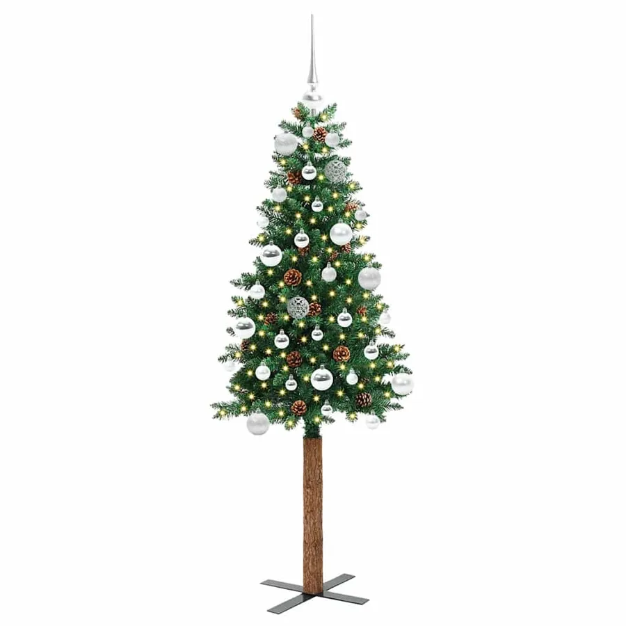 Sapin de Noël mince Vert 150 cm PVC et bois de pin massif - 3