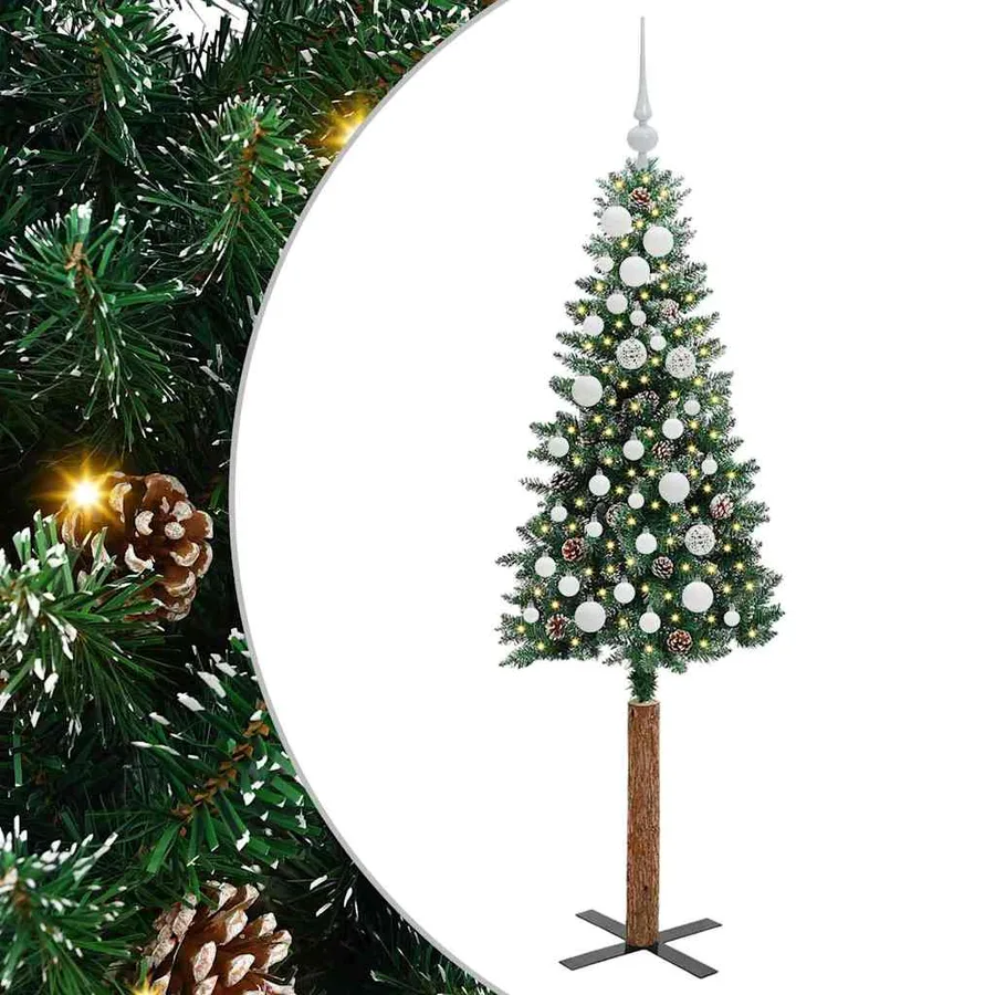Sapin de Noël mince Vert 150 cm PVC et bois de pin massif - 2