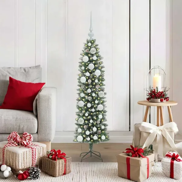 Arbre de Noël artificiel slim avec 150 LED Vert et blanc 120 cm