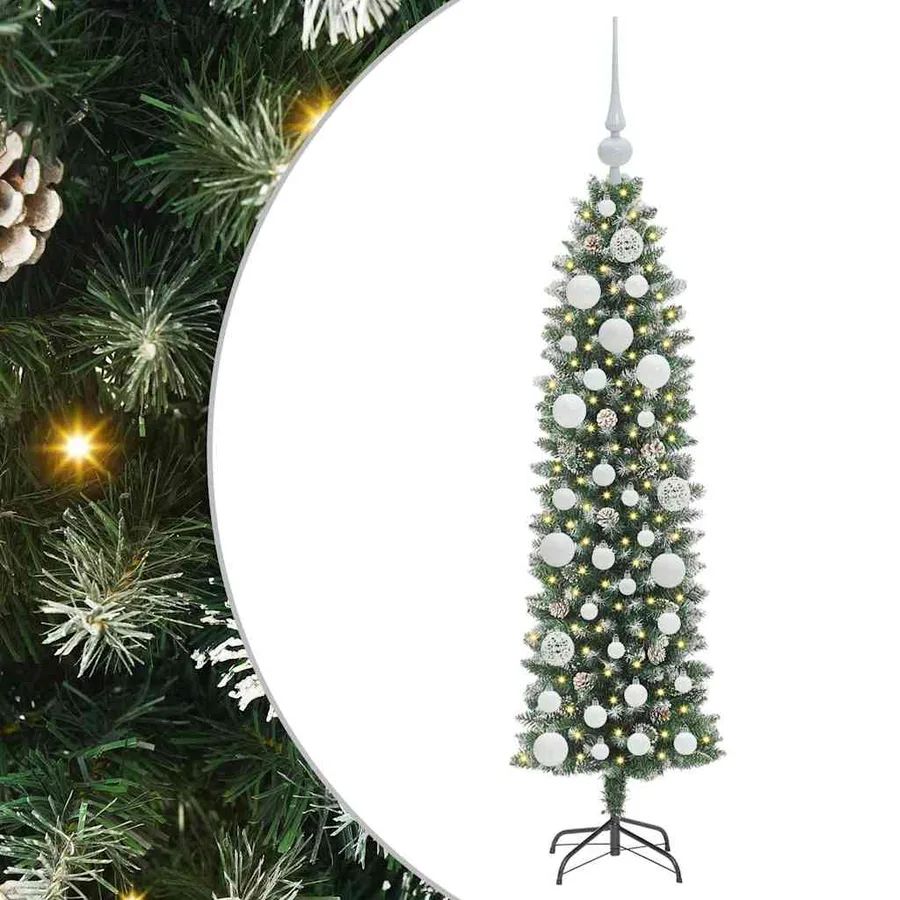 Arbre de Noël artificiel slim avec 150 LED Vert et blanc 120 cm - 2