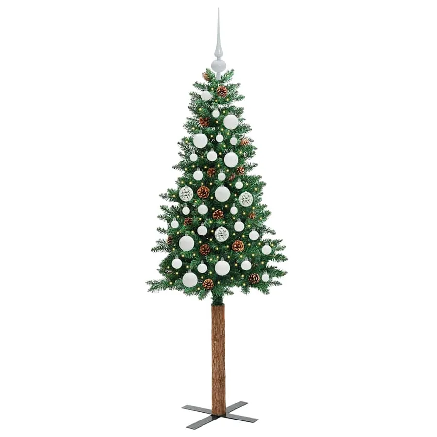 Sapin de Noël mince Vert 150 cm PVC et bois de pin massif - 3