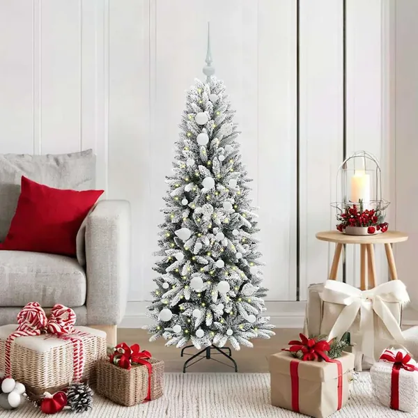 Sapin de Noël artificiel avec 150 LED avec support Blanc 120 cm