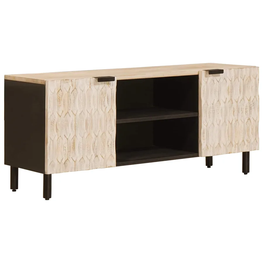 Meuble TV avec étagère Finition Lavage Blanc 105 x 33 x 46 cm