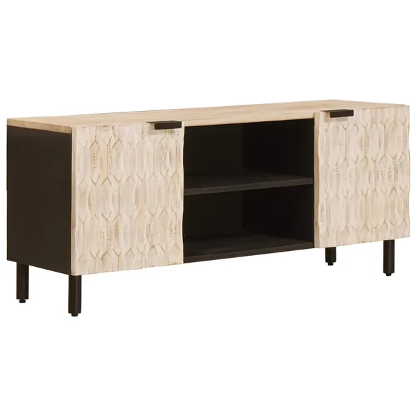 Meuble TV avec étagère Finition Lavage Blanc 105 x 33 x 46 cm