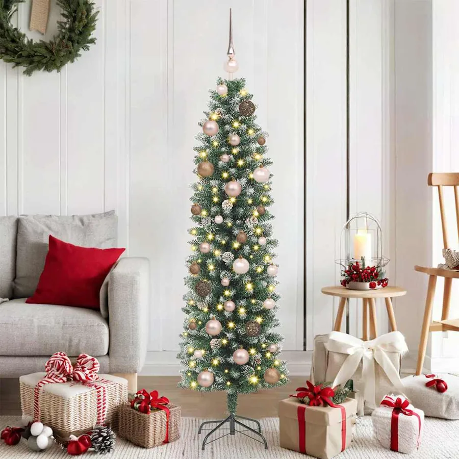 Arbre de Noël artificiel slim avec 150 LED Vert et blanc 150 cm