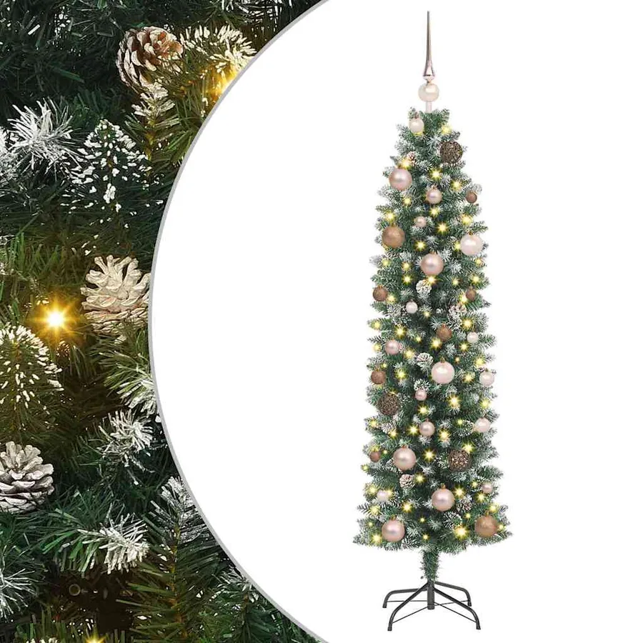 Arbre de Noël artificiel slim avec 150 LED Vert et blanc 150 cm - 2