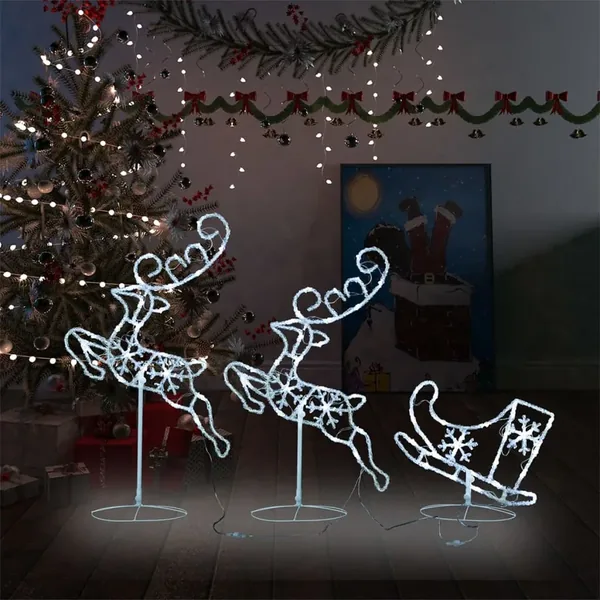 Renne/traîneaux Noël volant Acrylique 260x21x87 cm Blanc froid