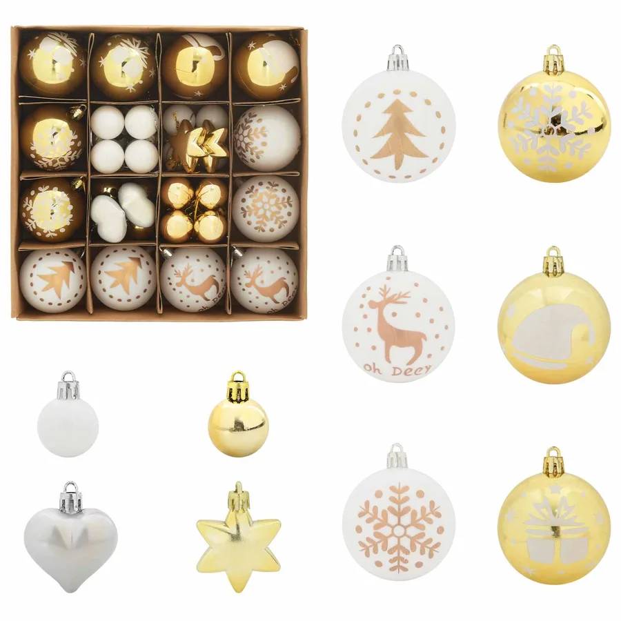 Ensemble de Boules de Noël 40 pcs Blanc et or Plastique - 2