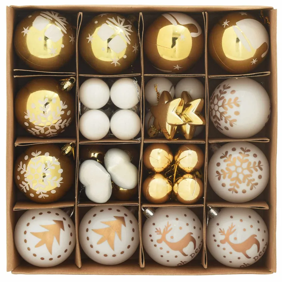 Ensemble de Boules de Noël 40 pcs Blanc et or Plastique - 3
