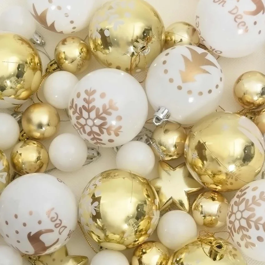 Ensemble de Boules de Noël 40 pcs Blanc et or Plastique - 6